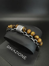 Cargar imagen en el visor de la galería, Davazione Pulsera con cuentas de piedra de ojo de tigre para hombre. HPCP04
